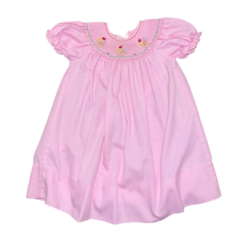 Rosalina Collections Pink Smocked Ice Cream Cone Bishop Dress Baby Girls 18M